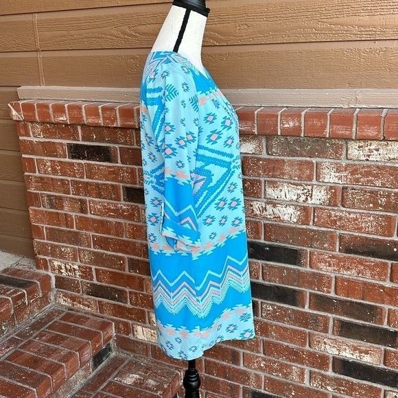Everly Blue Pink Spring Tribal Aztec Shift Sheath Mini Dress Size S - Picture 4 of 8